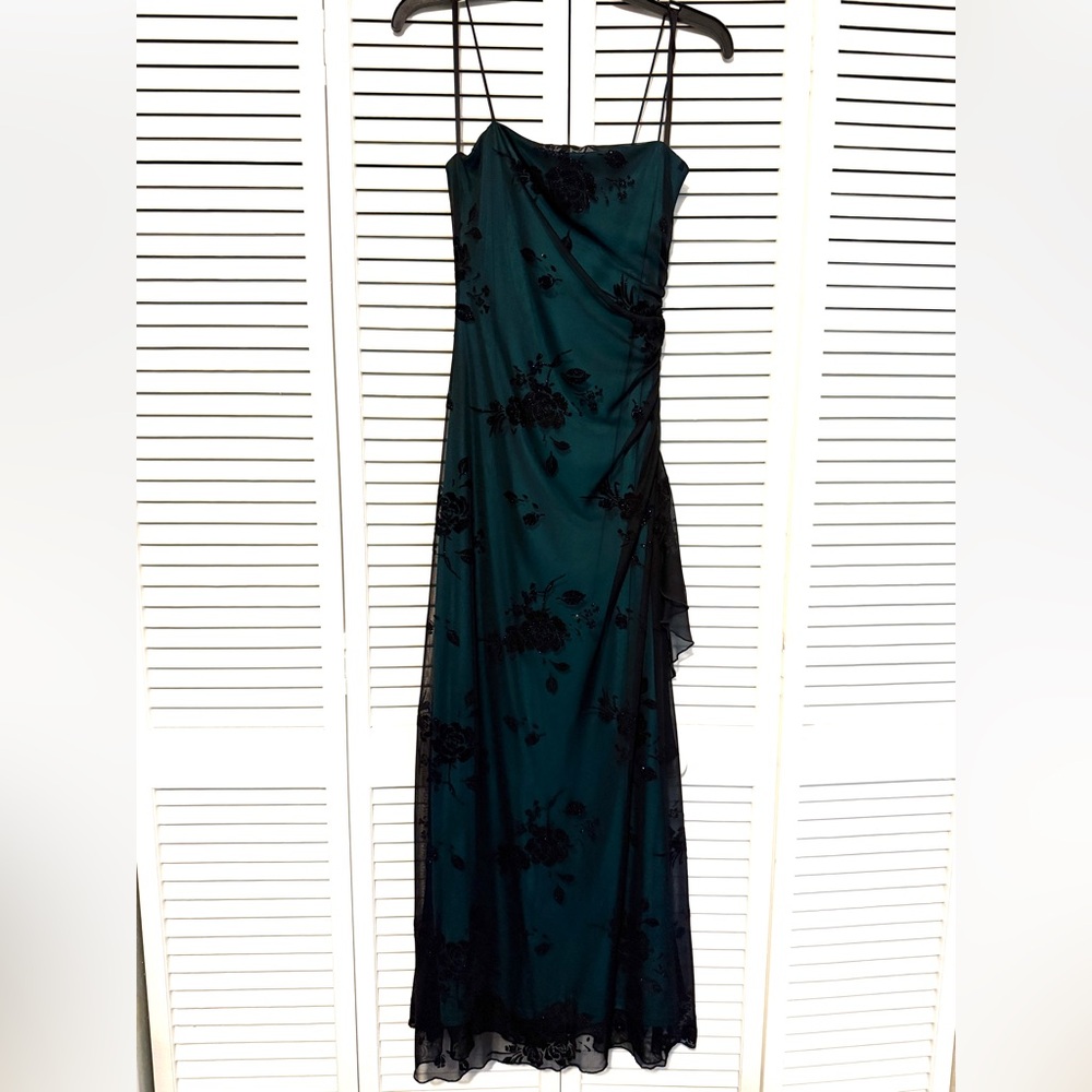 Byer Too! Vintage Y2K Green Black Evening Gown Dress